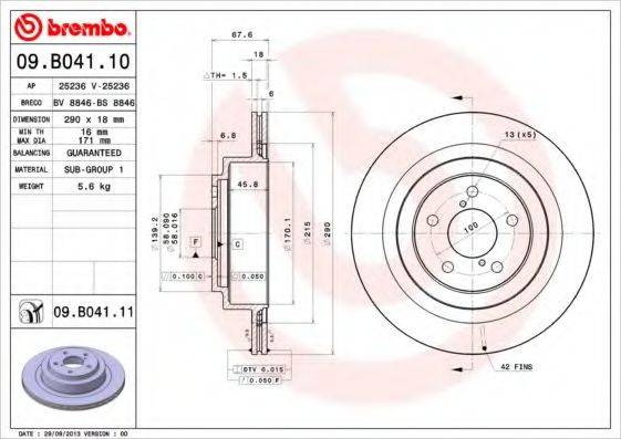 BREMBO 09B04111 Тормозной диск