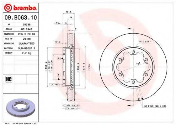 BREMBO 09B06310 Тормозной диск