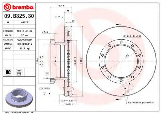 BREMBO 09B32530 Тормозной диск