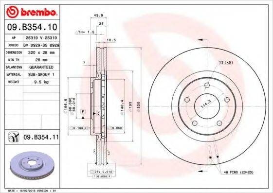 BREMBO 09B35410 Тормозной диск