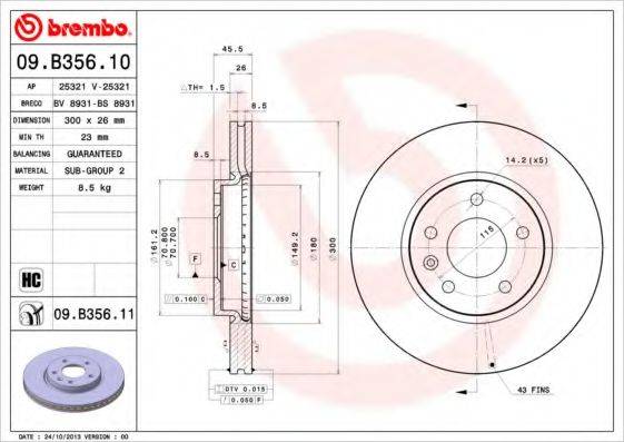 гальмівний диск BREMBO 09.B356.10