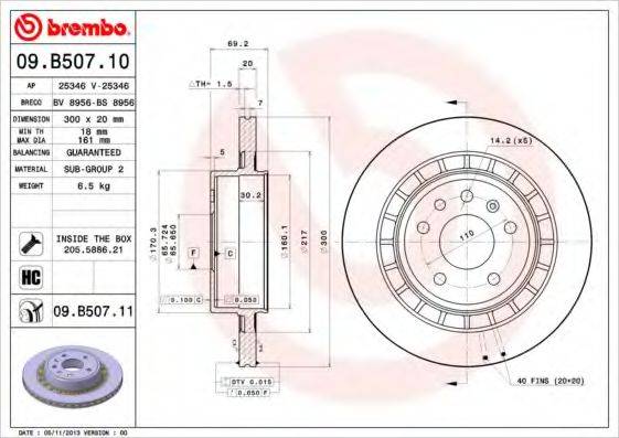 гальмівний диск BREMBO 09.B507.10