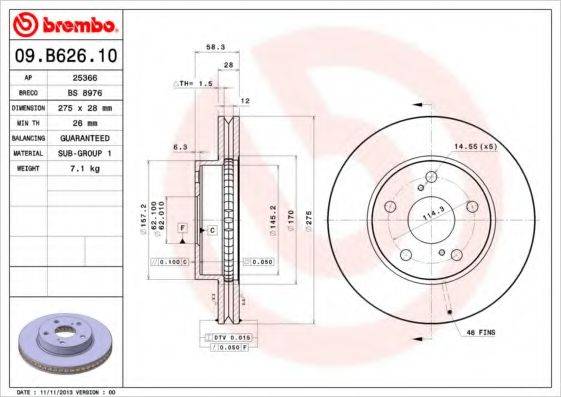 Тормозной диск BREMBO 09.B626.10