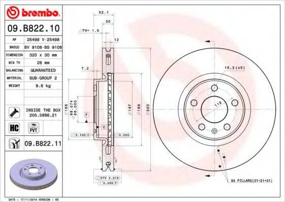 BREMBO 09B82210 Тормозной диск
