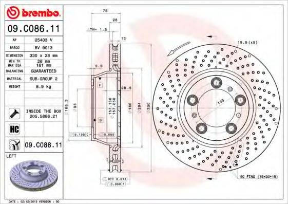 BREMBO 09C08611 Тормозной диск