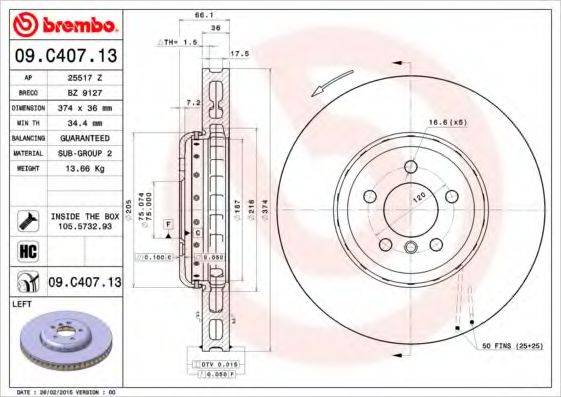 BREMBO 09C40713 Тормозной диск