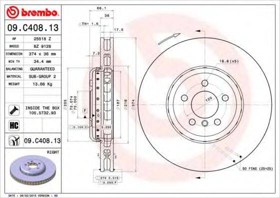 Тормозной диск BREMBO 09.C408.13