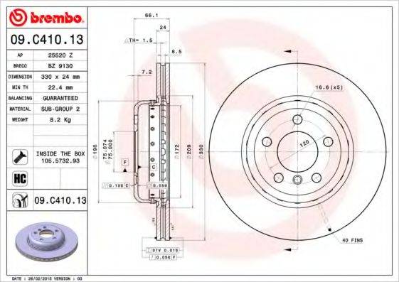 BREMBO 09C41013 Тормозной диск