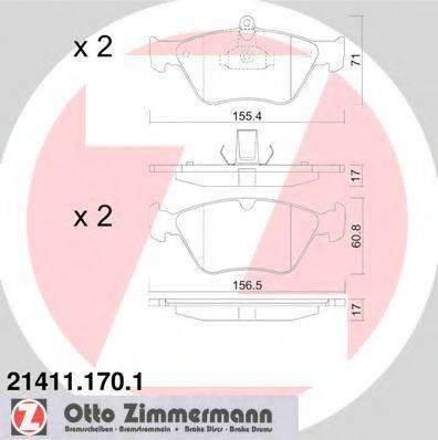 Комплект гальмівних колодок, дискове гальмо ZIMMERMANN 21411.170.1