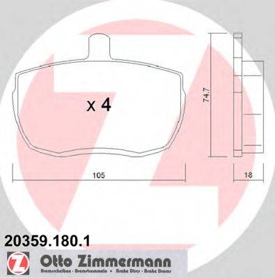 Комплект гальмівних колодок, дискове гальмо ZIMMERMANN 20359.180.1