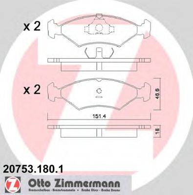 Комплект гальмівних колодок, дискове гальмо ZIMMERMANN 20753.180.1