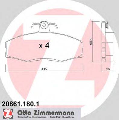 Комплект гальмівних колодок, дискове гальмо ZIMMERMANN 20861.180.1