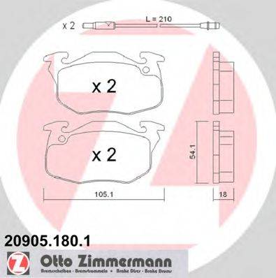 Комплект гальмівних колодок, дискове гальмо ZIMMERMANN 20905.180.1
