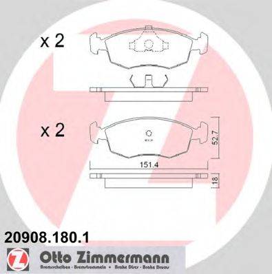 Комплект гальмівних колодок, дискове гальмо ZIMMERMANN 20908.180.1