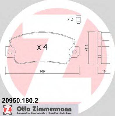 Комплект гальмівних колодок, дискове гальмо ZIMMERMANN 20950.180.2
