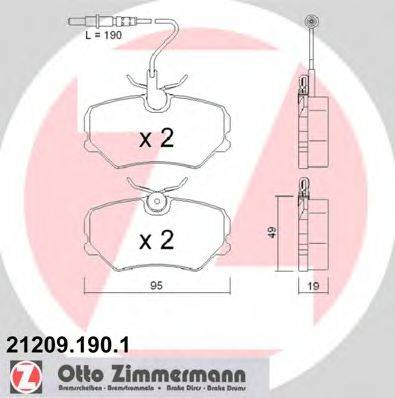 Комплект гальмівних колодок, дискове гальмо ZIMMERMANN 21209.190.1