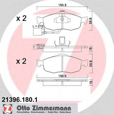 Комплект гальмівних колодок, дискове гальмо ZIMMERMANN 21396.180.1