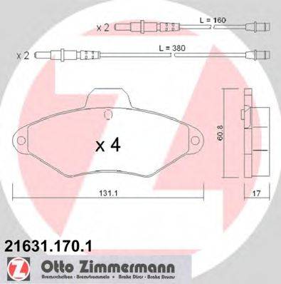 Комплект гальмівних колодок, дискове гальмо ZIMMERMANN 21631.170.1