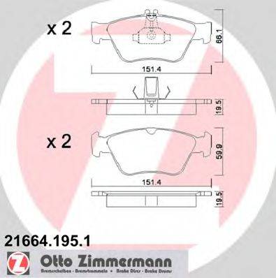 Комплект тормозных колодок, дисковый тормоз ZIMMERMANN 21664.195.1