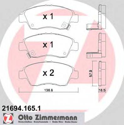 ZIMMERMANN 216941651 Комплект тормозных колодок, дисковый тормоз