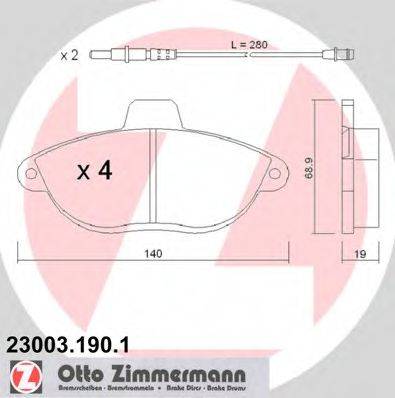 Комплект гальмівних колодок, дискове гальмо ZIMMERMANN 23003.190.1