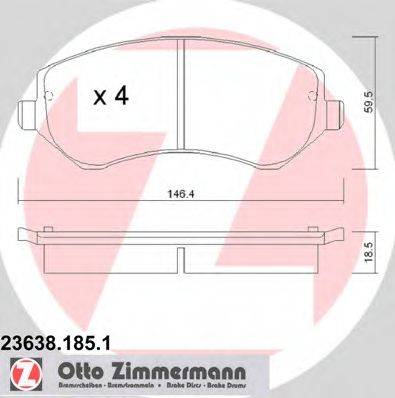 Комплект тормозных колодок, дисковый тормоз ZIMMERMANN 23638.185.1