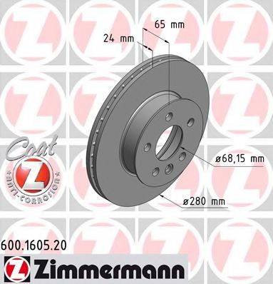 ZIMMERMANN 600160520 Тормозной диск