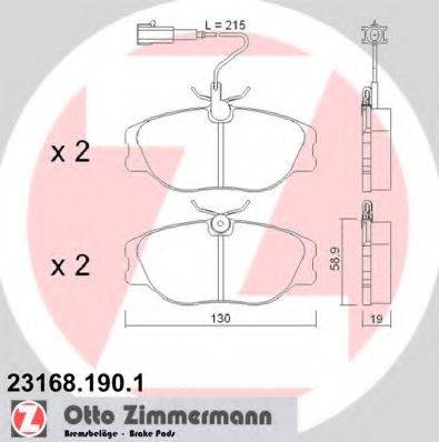 Комплект гальмівних колодок, дискове гальмо ZIMMERMANN 23168.190.1