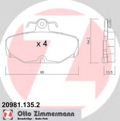 Комплект гальмівних колодок, дискове гальмо ZIMMERMANN 20981.135.2