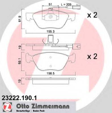 Комплект гальмівних колодок, дискове гальмо ZIMMERMANN 23222.190.1
