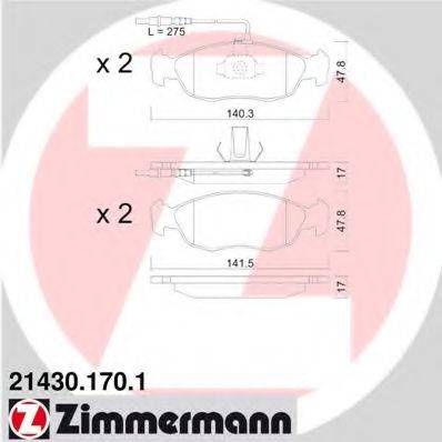 Комплект тормозных колодок, дисковый тормоз ZIMMERMANN 21430.170.1