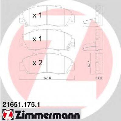 ZIMMERMANN 216511751 Комплект тормозных колодок, дисковый тормоз