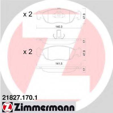 Комплект тормозных колодок, дисковый тормоз ZIMMERMANN 21827.170.1