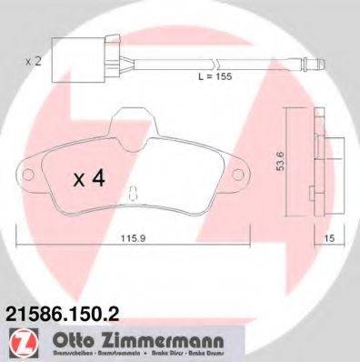 Комплект гальмівних колодок, дискове гальмо ZIMMERMANN 21586.150.2