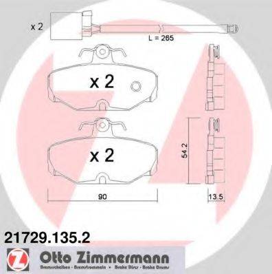 Комплект гальмівних колодок, дискове гальмо ZIMMERMANN 21729.135.2