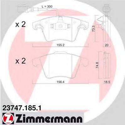 Комплект тормозных колодок, дисковый тормоз ZIMMERMANN 23747.185.1