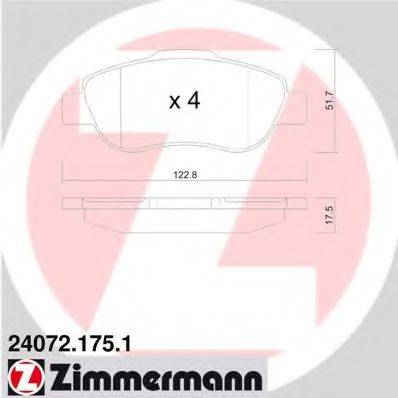 Комплект тормозных колодок, дисковый тормоз ZIMMERMANN 24072.175.1