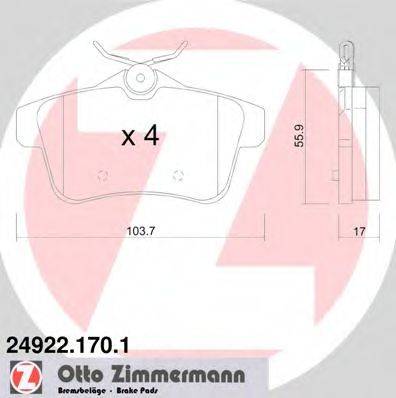 ZIMMERMANN 249221701 Комплект тормозных колодок, дисковый тормоз