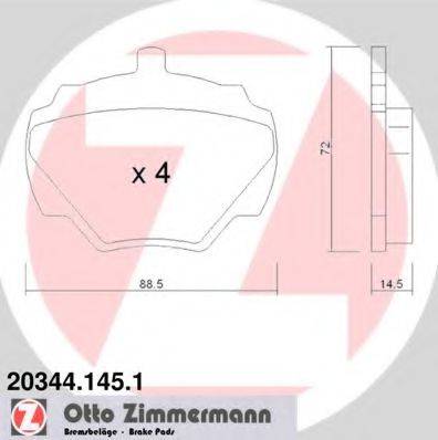 Комплект гальмівних колодок, дискове гальмо ZIMMERMANN 20344.145.1