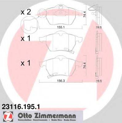 Комплект тормозных колодок, дисковый тормоз ZIMMERMANN 23116.195.1