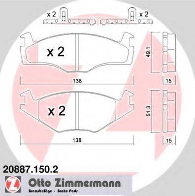 Комплект гальмівних колодок, дискове гальмо ZIMMERMANN 20887.150.2