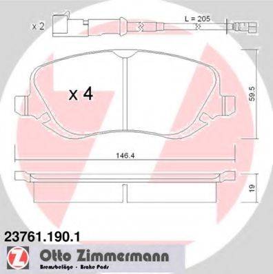 Комплект тормозных колодок, дисковый тормоз ZIMMERMANN 23761.190.1