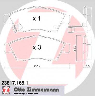 Комплект тормозных колодок, дисковый тормоз ZIMMERMANN 23817.165.1