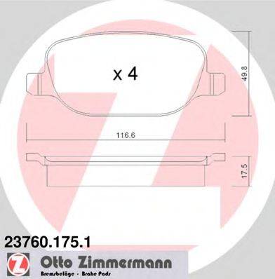 ZIMMERMANN 237601751 Комплект тормозных колодок, дисковый тормоз