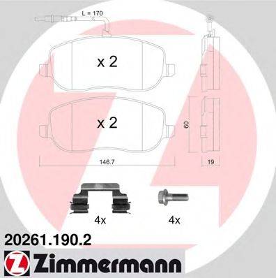 Комплект гальмівних колодок, дискове гальмо ZIMMERMANN 20261.190.2