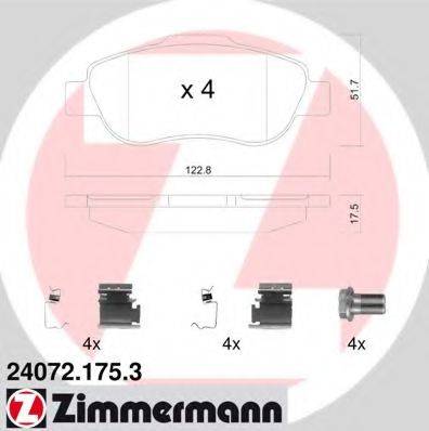 Комплект гальмівних колодок, дискове гальмо ZIMMERMANN 24072.175.3
