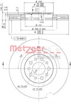 гальмівний диск METZGER 6110303