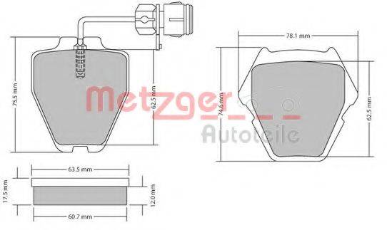 Комплект тормозных колодок, дисковый тормоз METZGER 1170364