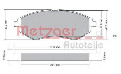Комплект гальмівних колодок, дискове гальмо METZGER 1170404